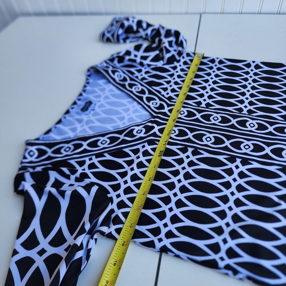 Mud Pie Tunic Dress Black White Geometric Print V Neck Balloon Sleeve Shif S 4-6 - Picture 8 of 10